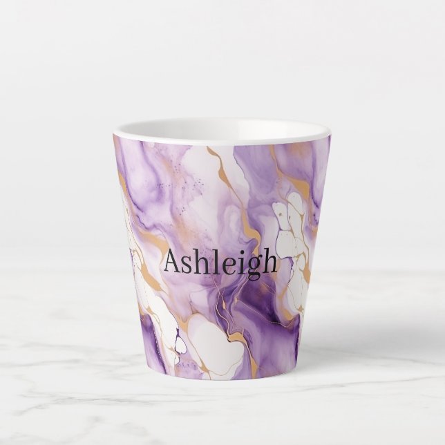 Purple White Gold Abstract Latte Mug (Front)