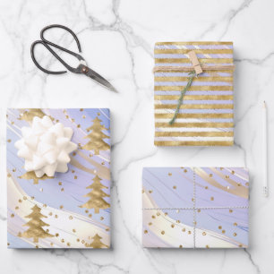 Purple White Gold Christmas Tree Glitz  Wrapping Paper Sheet