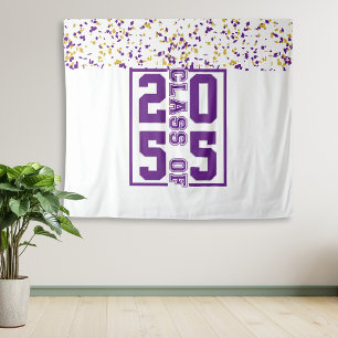 Purple White Gold Graduation Class of Typography Tapestry