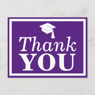 Purple White Grad Cap Thank You Postcard