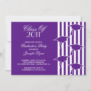 Purple & White Grad Hats Graduation Invitation