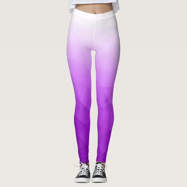 Purple White Gradient Geometric Mesh Pattern Leggings (Front)