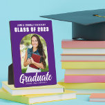 Purple White Graduate Arch Modern Graduation Photo Plaque<br><div class="desc">This modern purple and white custom senior graduation party photo plaque features your high school or college name for the class of 2025. Customize with your name under the chic,  bold handwritten script and trendy arch for a great personalized graduate keepsake gift.</div>