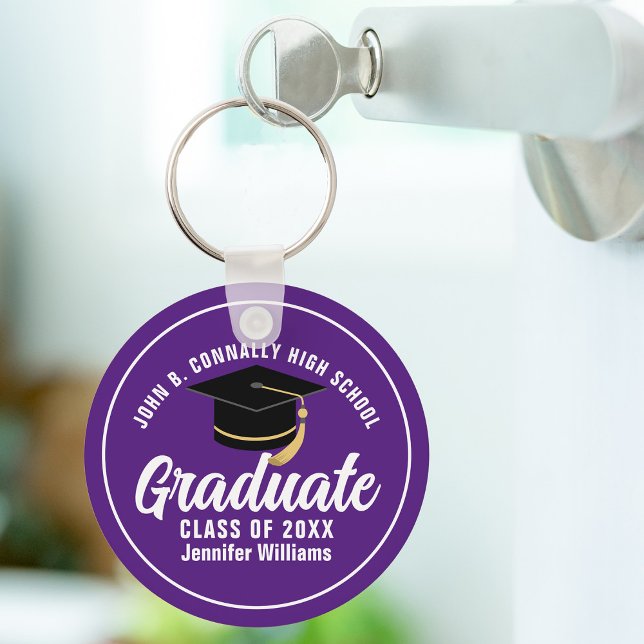 Purple White Graduate Custom 2024 Graduation Keychain (Creator Uploaded)