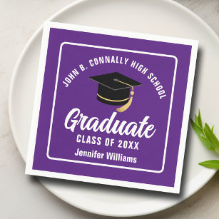 Purple White Graduate Custom 2024 Graduation Party Napkin