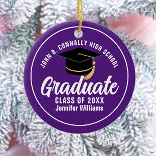 Purple White Graduate Custom 2025 Graduation Ceramic Ornament