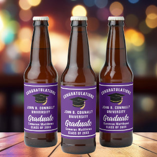 Purple White Graduate Customized Graduation Party Beer Bottle Label