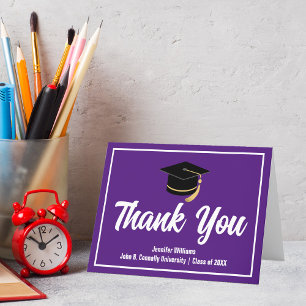 Purple White Graduate Personalized 2025 Graduation Thank You Card