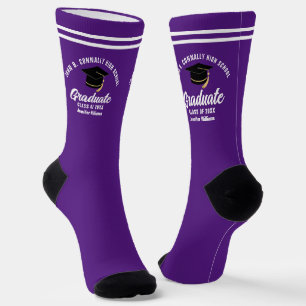 Purple White Graduate Personalized Graduation Socks