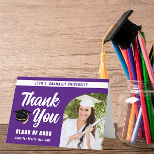 Purple White Graduate Photo Arch 2025 Graduation Thank You Card