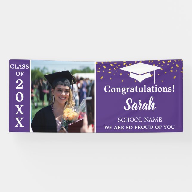 Purple & White Graduation Photo Class Of 2025 Banner (Horizontal)