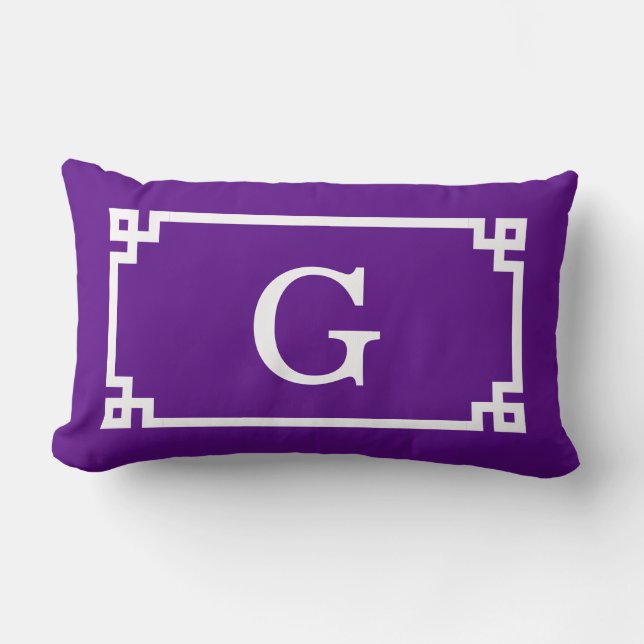 Purple White Greek Key Frame #2 Initial Monogram Lumbar Pillow (Front)