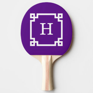 Purple White Greek Key Frame #2 Initial Monogram Ping Pong Paddle