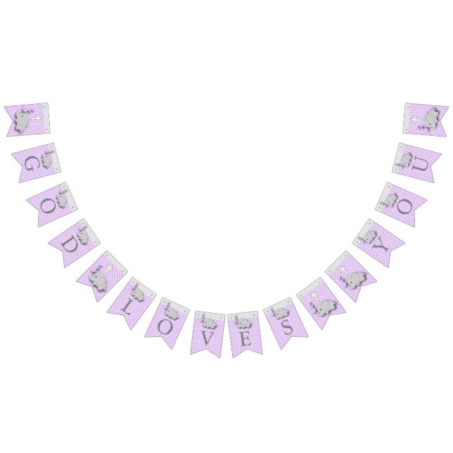 Purple, White Grey 🐘 Elephant Baby - Baptisms Bunting Flags (All)
