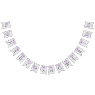 Purple, White Grey Elephant Baby Shower Bunting Flags