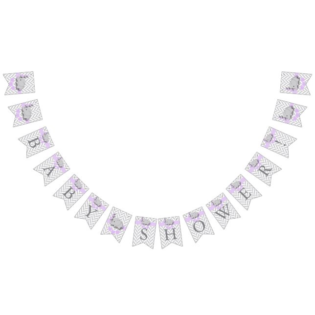 Purple, White Grey Elephant Baby Shower Bunting Flags (All)
