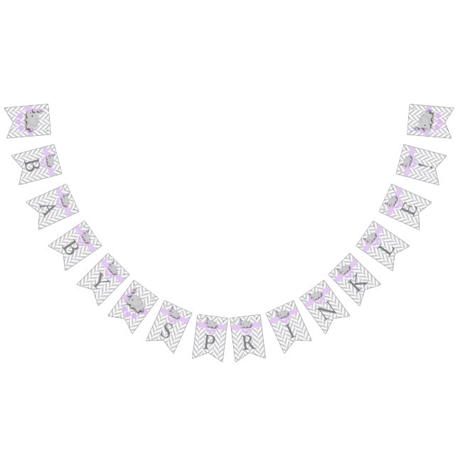 Purple, White Grey Elephant Baby Sprinkle Bunting Flags (All)