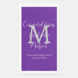 Purple White Grey Monogrammed Graduation Grad Napkin