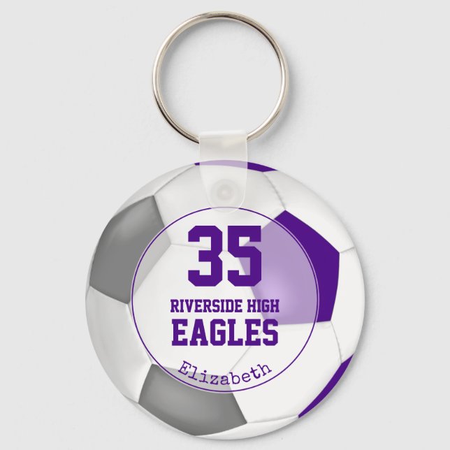 purple white grey soccer ball kids' team spirit keychain (Front)