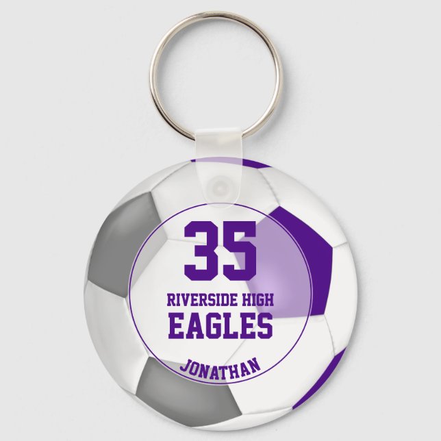 purple white grey soccer ball kids' team spirit keychain (Front)