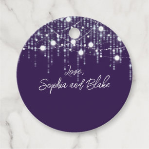 Purple & White Hanging Lights Personalized Wedding Favour Tags