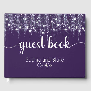 Purple & White Hanging Lights Wedding Guest Book