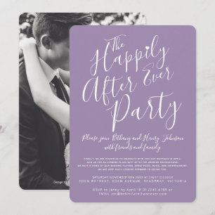 Purple white happily ever after wedding party invitation