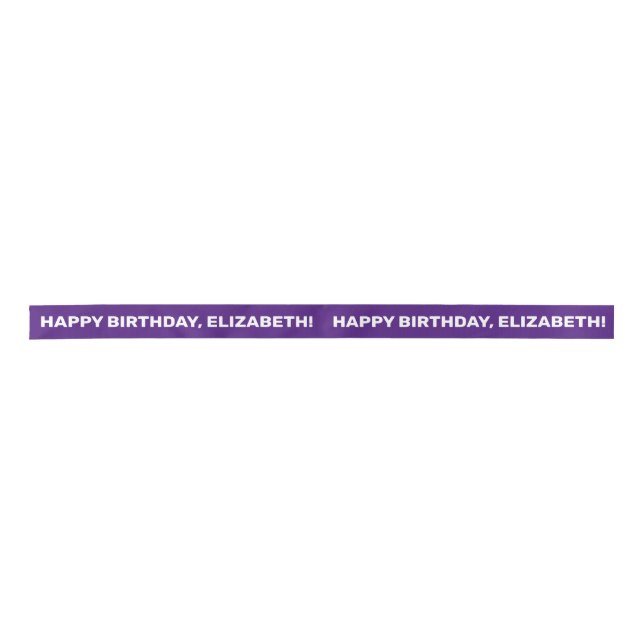 Purple White Happy Birthday Name | Personalized Satin Ribbon (Front)