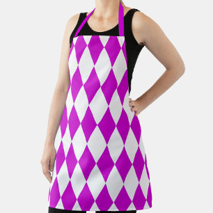 Purple White Harlequin Diamonds Checkers Design  Apron