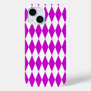 Purple White Harlequin Diamonds Checkers Design iPhone 15 Case
