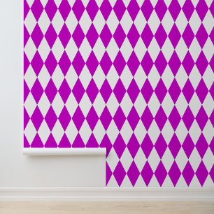 Purple White Harlequin Diamonds Checkers Design Wallpaper