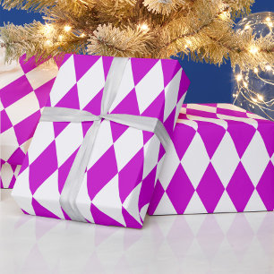 Purple White Harlequin Diamonds Checkers Design  Wrapping Paper