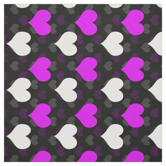Purple White Hearts Black  Fabric (Swatch)