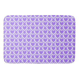 Purple White Hearts Pattern Bath Mat