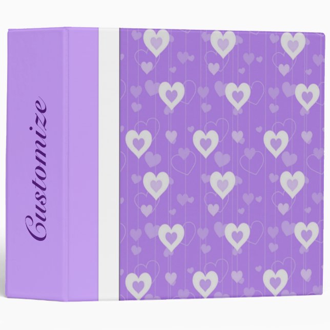 Purple & White Hearts Pattern Binder (Front/Spine)