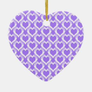 Purple White Hearts Pattern Ceramic Ornament