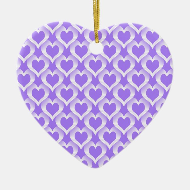 Purple White Hearts Pattern Ceramic Ornament (Front)