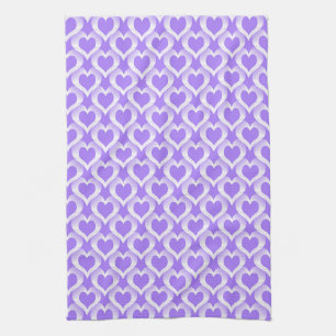 Purple White Hearts Pattern Kitchen Towel