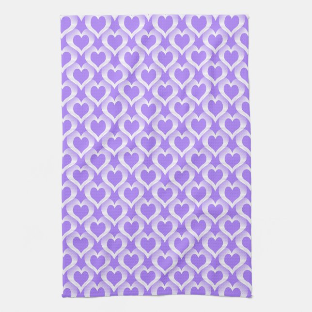 Purple White Hearts Pattern Kitchen Towel (Vertical)