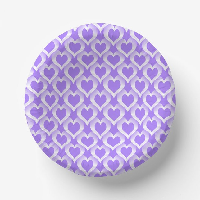 Purple White Hearts Pattern Paper Plate (Front)