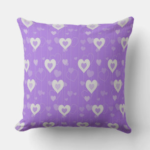 Purple & White Hearts Pattern Throw Pillow