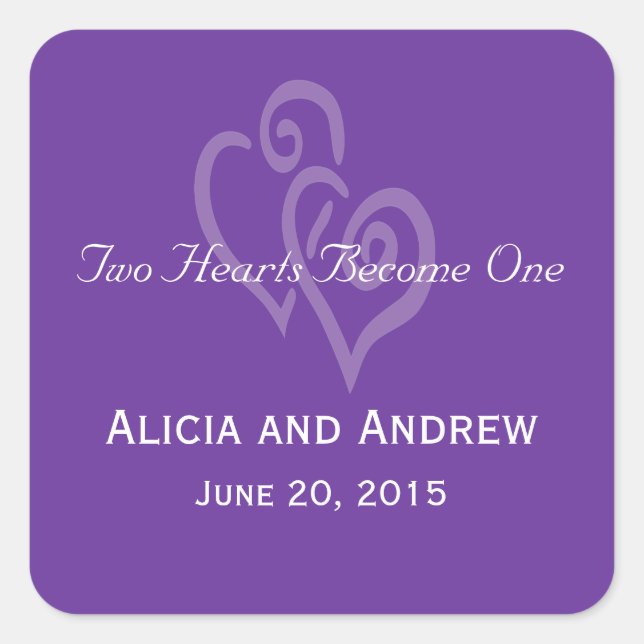 Purple White Hearts Wedding Favour Stickers (Front)