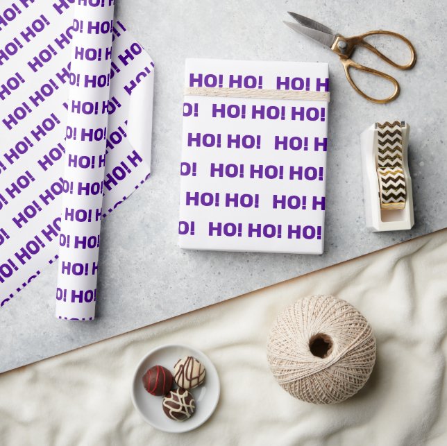 Purple White Ho Ho Ho Pattern Christmas Holiday Wrapping Paper (Crafts)