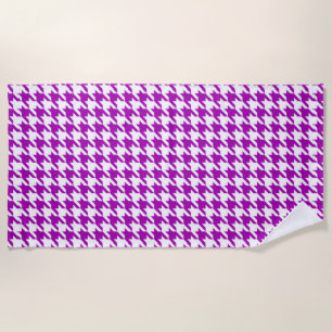 Purple White Houndstooth Check Beach Towel