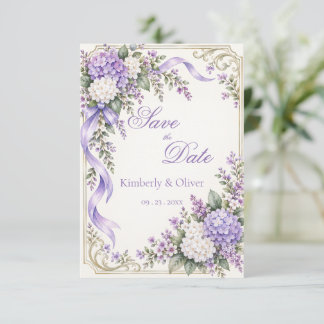 Purple White Hydrangea Elegant Wedding  Save The Date