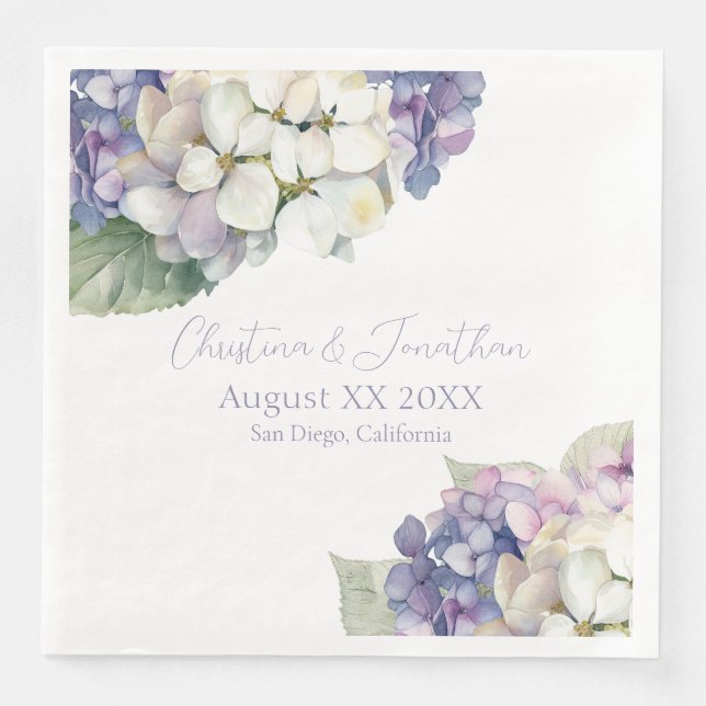 Purple & White Hydrangea Flowers Napkin (Front)