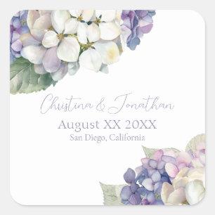 Purple & White Hydrangea Flowers Square Sticker