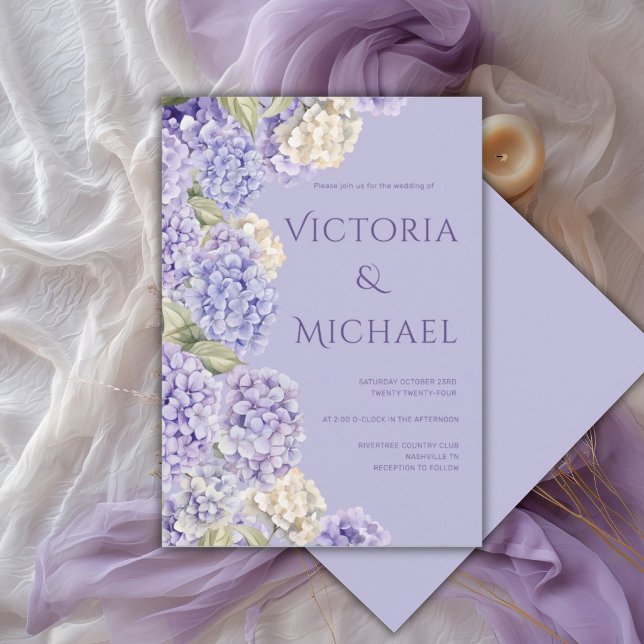 Purple White Hydrangeas Elegant Modern Wedding Invitation (Creator Uploaded)