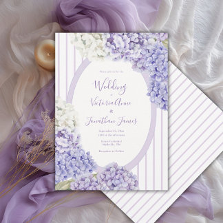 Purple White Hydrangeas Floral Stripe Wedding Invitation