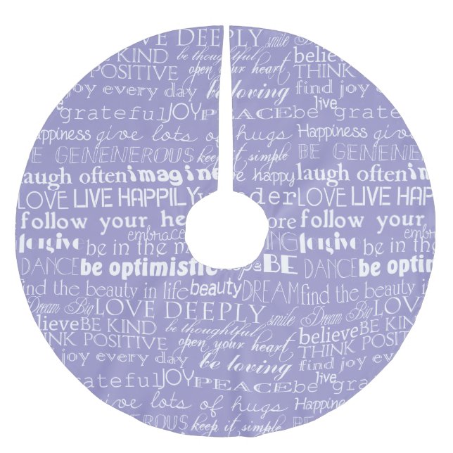 Purple White Inspirational Words Christmas Brushed Polyester Tree Skirt (Front)